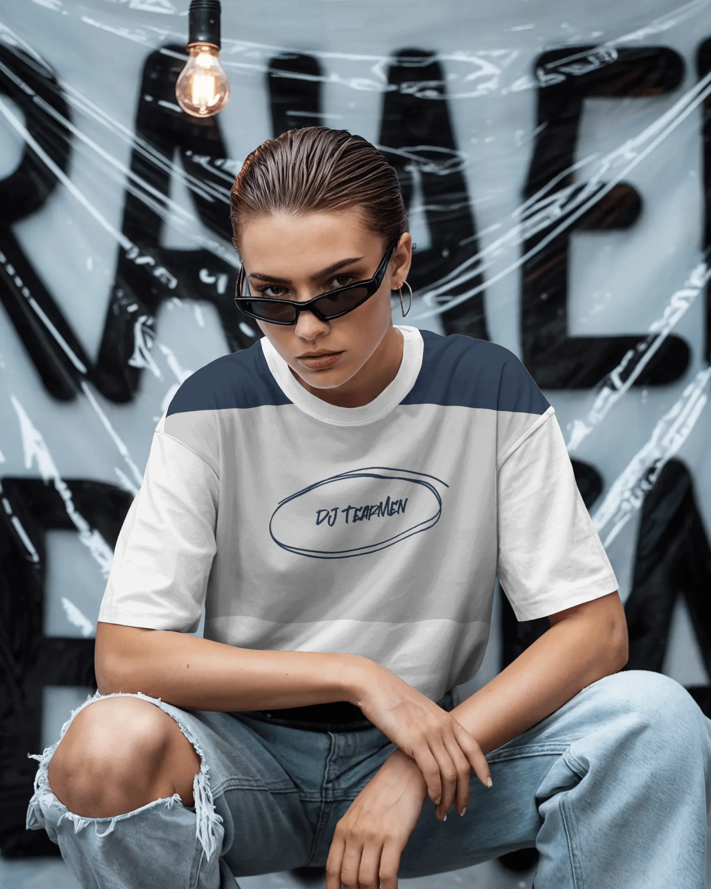 T-Shirt weiß-grau-blau circle