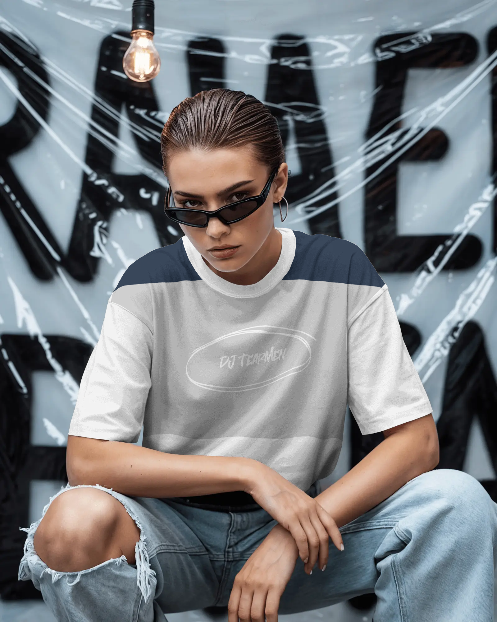 T-Shirt weiß-grau-blau #2 circle