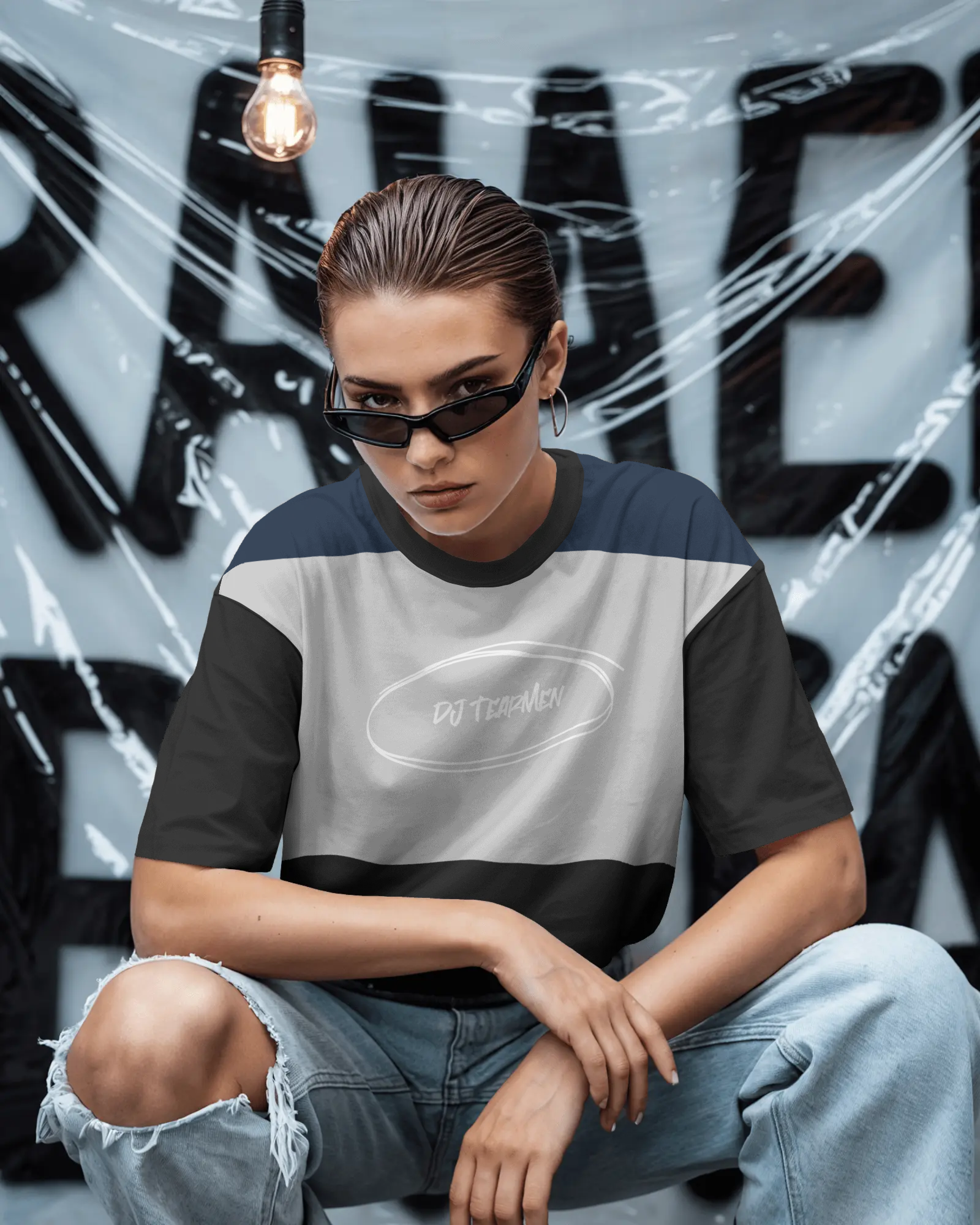 T-Shirt blau-grau-schwarz circle